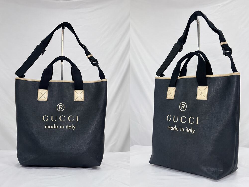 Authentic Gucci Canvas Tote Shoulder Bag Blue Gray Made in Italy Large F597